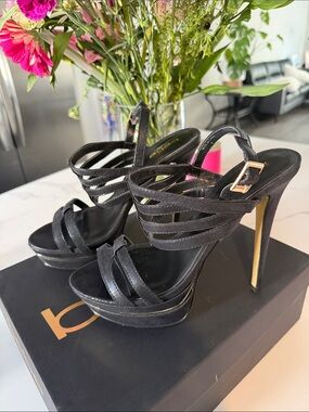 bebe Black Strappy Platform Stiletto Heels